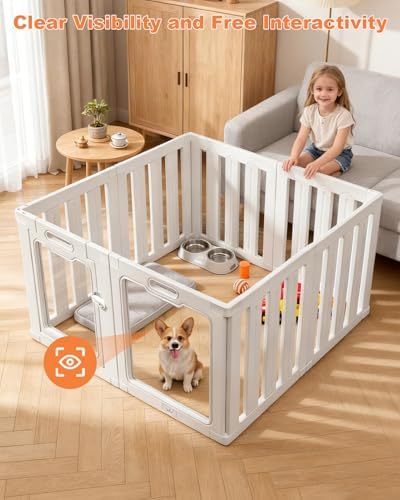 Acrylic Indoor Dog Playpen with Heavy Duty Door Lock,24" H 8 Panels DIY Puppy Playpen Pet Play Pen for Small Animal, Easy Assemble and Clean Plastic Pet Fence,White - Image 5