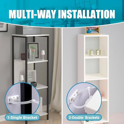 Close up view of the durable black anti tip wall strap brackets and steel installation screws designed for heavy duty childproofing safety.