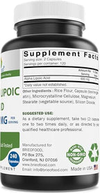 Brieofood Alpha Lipoic Acid 240 capsules label details
