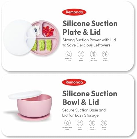 Full collection of pink silicone baby weaning supplies