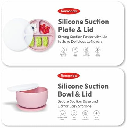 Full collection of pink silicone baby weaning supplies