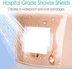 Close up of the skin friendly latex free adhesive border on the transparent shower cover.