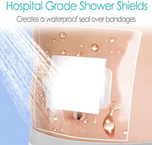 Close up of the skin friendly latex free adhesive border on the transparent shower cover.