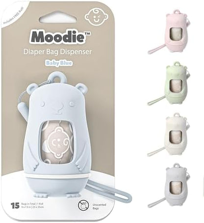 Light blue teddy bear nappy bag holder with flexible silicone strap