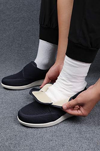 Side view of navy blue diabetic shoes showing the TPU air cushion heel.