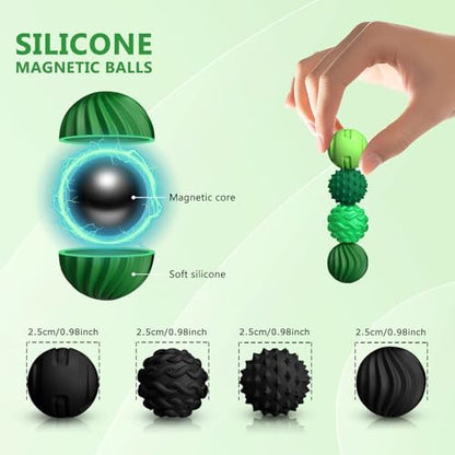8-Pack Silicone Magnetic Sensory Fidget Balls, Stress Relief Toys for Adults and Teens(14+), Suitable for Autism ADHD Anxiety, Office Desk Fun Tactile Toy(Black&Green) - Image 4