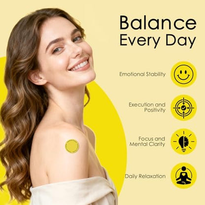 Close up of Chrxbei transdermal patch applied to the inner arm for mood balance.