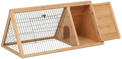 PawHut 46" x 24" Wooden A-Frame Outdoor Rabbit Hutch, Small Animal Cage, Bunny Hutch with Outside Run & Ventilating Wire, Yellow - Image 2