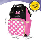 Qubist Minnie Mouse themed travel backpack displayed in lifestyle setting