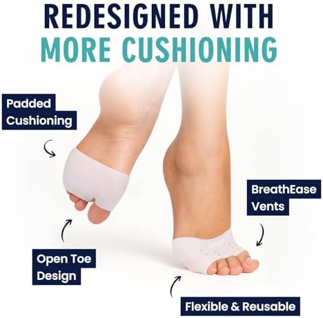 Side view of the 4 piece metatarsal pad set illustrating the stretchy fabric fit.