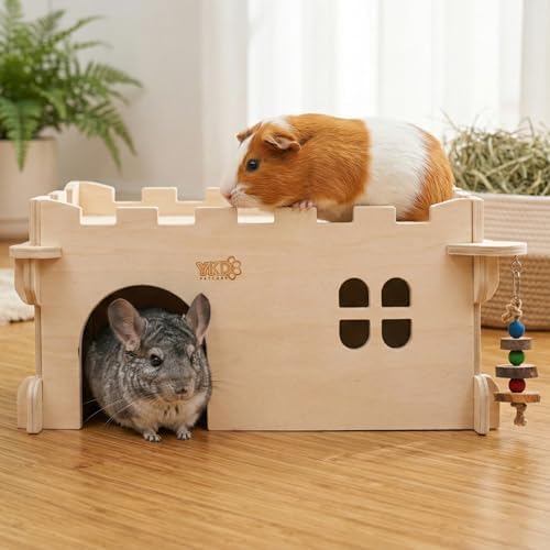 Castle Chinchilla House, Small Animal Hideout for Chinchilla, Guinea Pig, Hedgehog, or Rat, Ventilated Wooden Guinea Pig Hut Habitat with Multiple Doors (Large) - Image 8