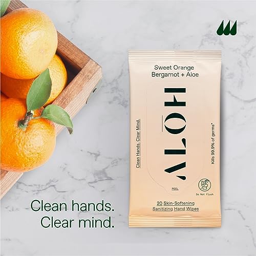 ALŌH Sweet Orange Bergamot + Aloe Sanitizing Hand Wipes - Clean Hands, Clear Mind - On The Go Hand Sanitizing Wipes for Kids and Adults - Travel Size 3 Pack 20ct Wipes (60 wipes) - Image 5