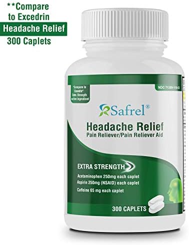 Safrel - Extra Strength Headache Relief Acetaminophen with Aspirin (NSAID) & Caffeine (300 Caplets) Value Pack | Head Pain Relief, Muscle Aches, Back Pain & Body | Generic Excedrin Extra Strength - Image 3