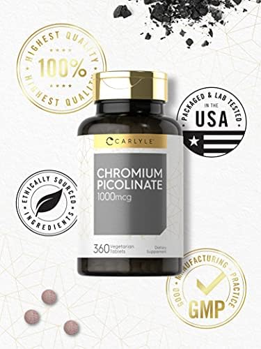 Carlyle Ultra Chromium Picolinate 360 tablets bottle showing directions and warnings