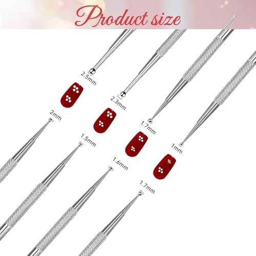 Close up view of stainless steel ball-end tips on Fairy Cora dotting tools