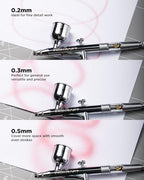 InoKraft airbrush set packaging box highlighting the technical specifications and included accessories