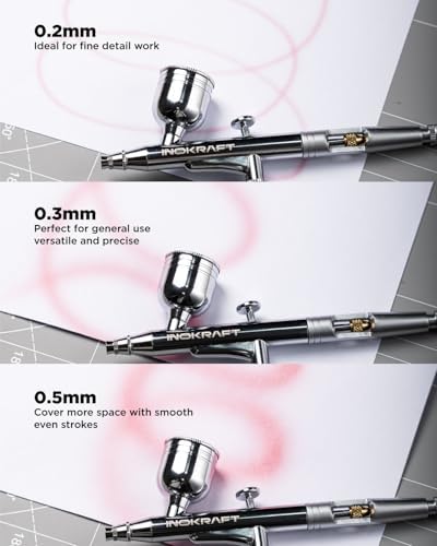 InoKraft airbrush set packaging box highlighting the technical specifications and included accessories
