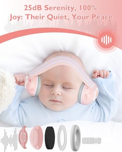 Side view of toddler wearing Momfree noise cancelling earmuffs