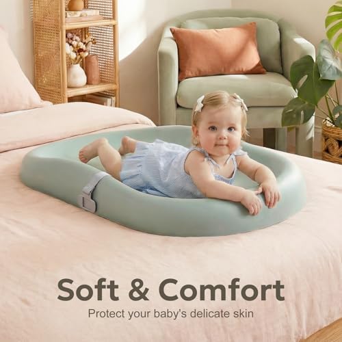 Compact and portable non toxic infant changing cushion ready for family travel usage.
