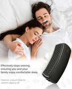 Electronic snoring solution with adjustable head strap for secure overnight fit.