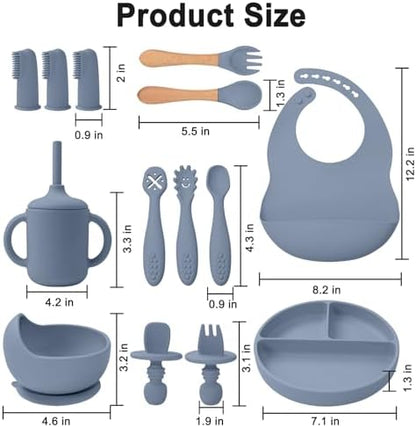 14 piece baby feeding set accessories in blue gray