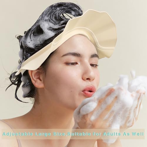 Premium non toxic silicone child shower hat on neutral background