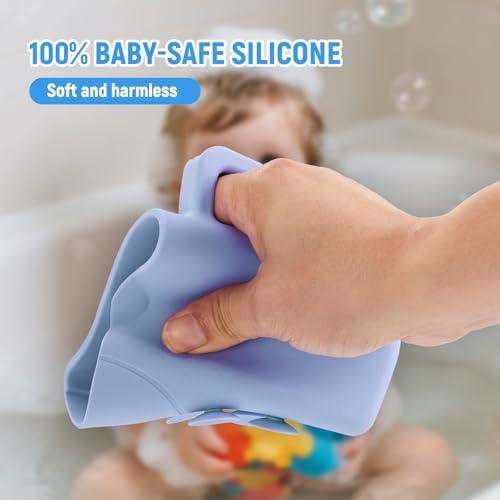 JOY ANAN silicone shampoo rinser attached to bathroom wall tiles using its built in suction cups.