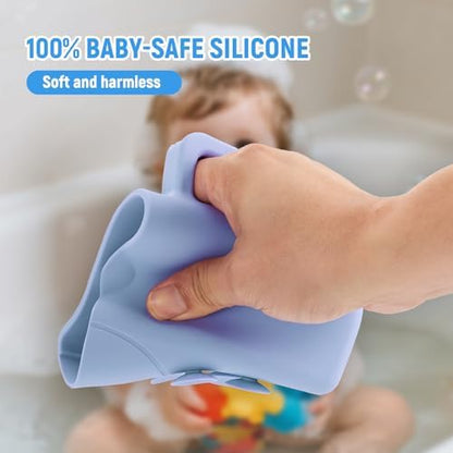 JOY ANAN silicone shampoo rinser attached to bathroom wall tiles using its built in suction cups.