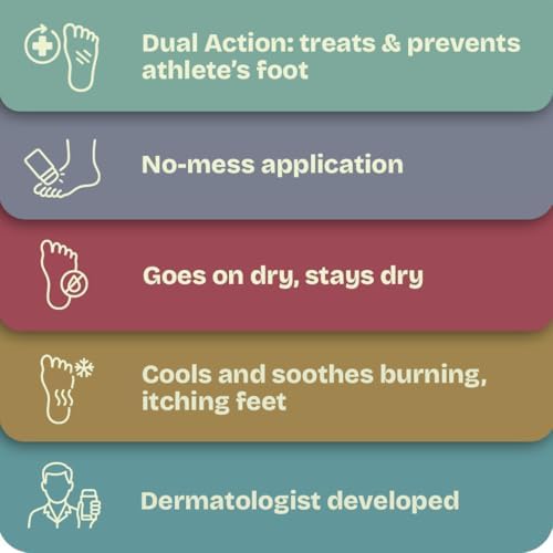 Dryello tinea pedis remedy stick being applied cleanly to the bottom of a foot to stop itching and burning.