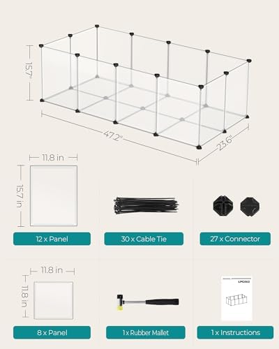 SONGMICS 20 Panels Pet Playpen with Floor, Small Animal Playpen, Pet Fence Indoor, DIY Plastic Enclosure for Guinea Pigs, Bunny, Hamsters, Hedgehogs, 49.2 x 24.8 x 16.5 Inches, White ULPC001W01 - Image 7