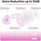 Close up view of OSOF 30dB hearing protection earplugs emphasizing the soft flexible silicone texture