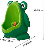 Green frog potty training urinal mounted on bathroom wall