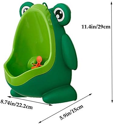 Green frog potty training urinal mounted on bathroom wall