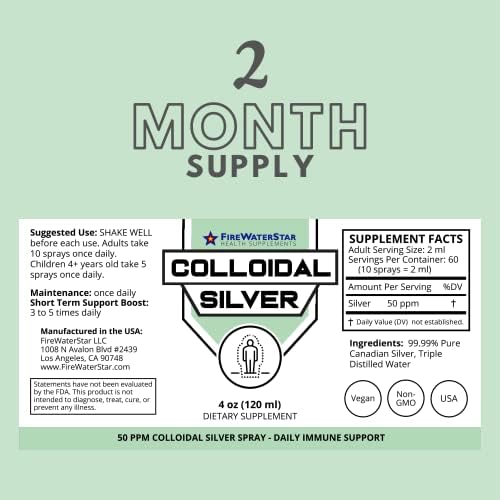 FireWaterStar Colloidal Silver Spray four ounce packaging details