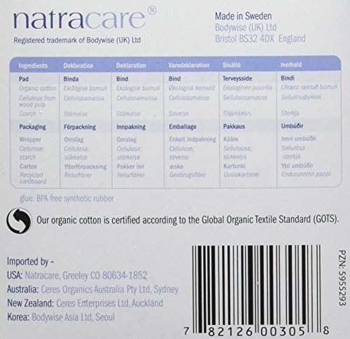 Natracare regular flow menstrual pads imported from USA for eco-friendly feminine hygiene.