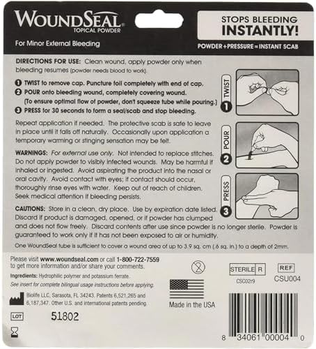 Waterproof artificial scab formation on an arm scratch using WoundSeal topical first aid powder.