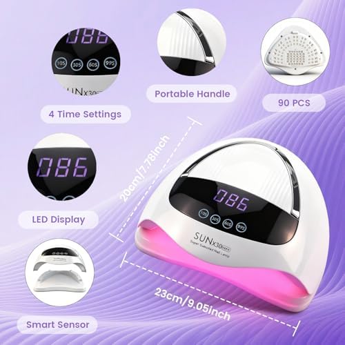 Close up of GGUP nail lamp digital LCD display and timer buttons