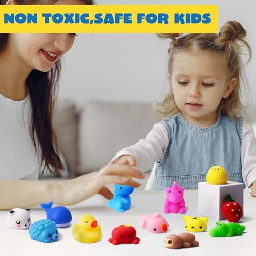 Washable latex free silicone squishy toys being rinsed under water to restore clean texture.