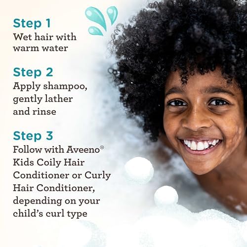 Twelve Fluid Ounces bottle of Aveeno children's hypoallergenic shampoo for sensitive scalps.