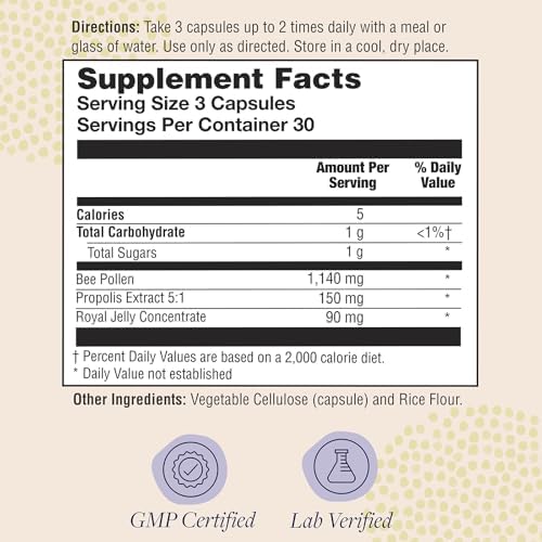 Zand Bee Therapy supplement bottle label showing product details and capsule count