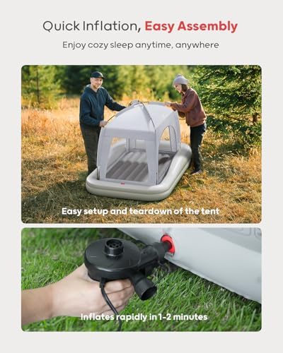QPAU inflatable bed for kids deflated and packed neatly inside the included grey travel bag