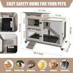 PetsCosset Rabbit Hutch Indoor 40" L Large 2 Story Outdoor Wooden Bunny Hutch with Run, 4 Metal Wheels & 2 Deeper Trays, UV-Proof Panel Rabbit Cage Guinea Pig Pet House for Small-Medium Animals - Image 3