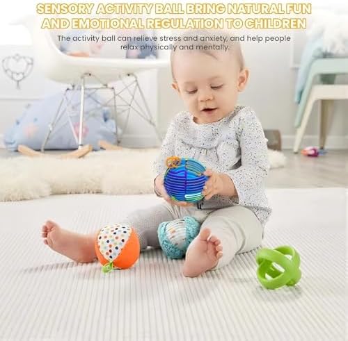 Authentic PushGoGo imported sensory ball packaging and contents highlighting sixteen pieces.