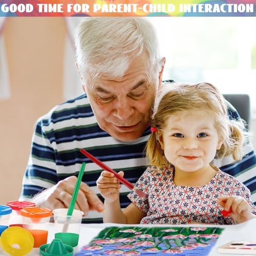 Durable pig bristle paintbrushes with comfortable handles designed for small hands resting in the integrated lid grooves