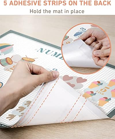 Disposable table mat for kids showing the five sided adhesive backing