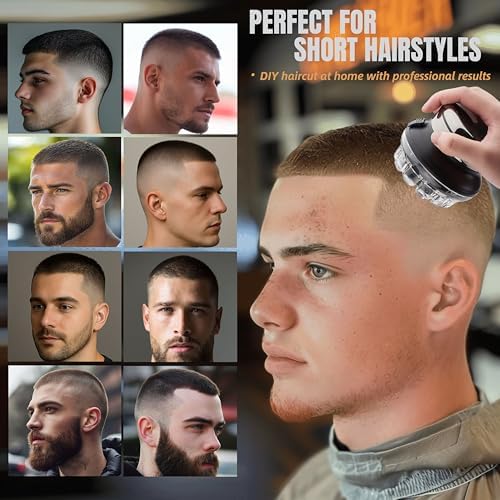 Cordless electric hair trimmer with LED display showing battery percentage and travel lock activation.