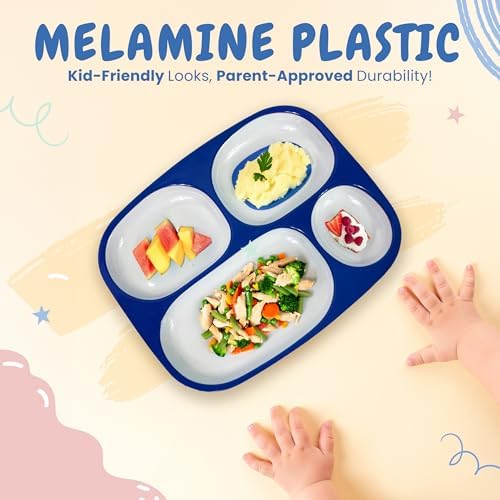 4E's Novelty toddler plates featuring dinosaur and firefighter designs
