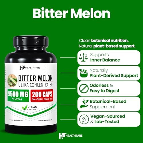 HealthFare Bitter Melon 200 vegan capsules nutrition facts label side view