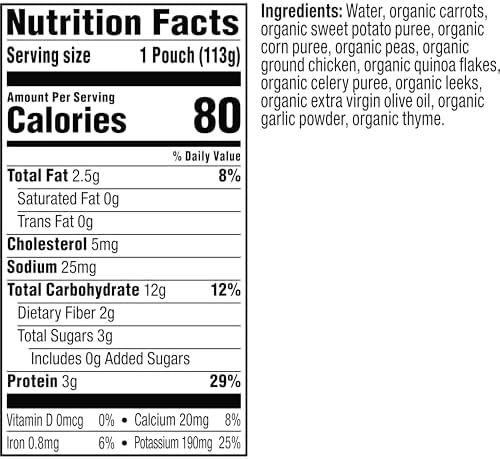 Plum Organics Stage 3 organic baby food pouch nutritional information panel
