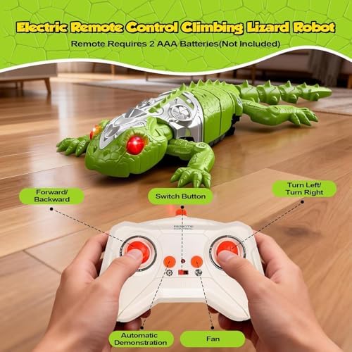 Remote control gecko toy with glowing LED eyes